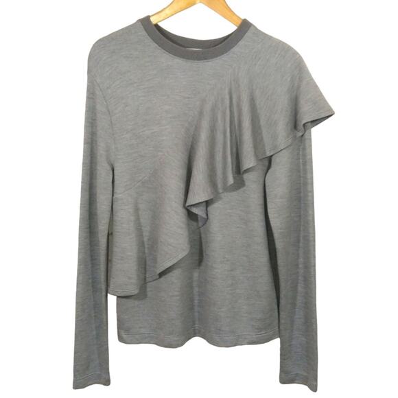 AY Diane Von Furstenberg DVF Grey Ruffle Crewneck Quiet Luxury Sweater P XS S M - Picture 1 of 8